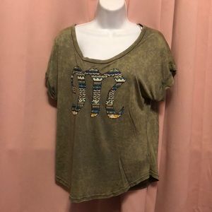 Miss Me Olive Green Stitch Logo M Short Sleeve Shirt